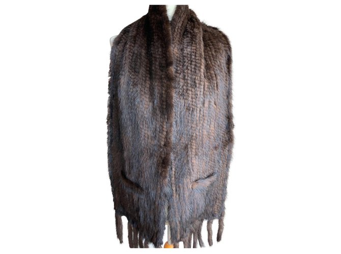Autre Marque Brown mink scarf with fringes  ref.158484