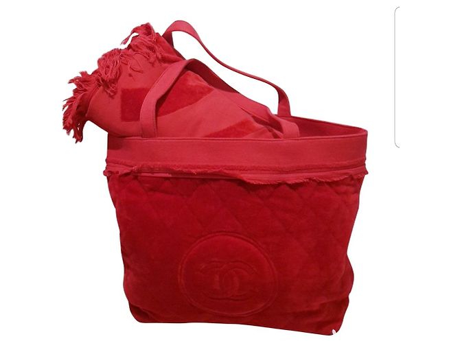 Chanel saco de compras + toalha nova Vermelho