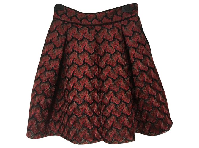 SKIRT MI-LONGUE MAJE Black Red Multiple colors Dark red Polyester Lace  ref.158585