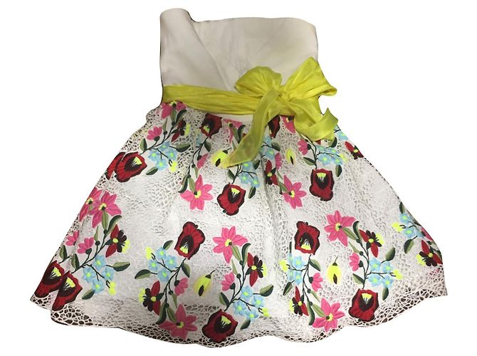 Mini abito Manoush con ricamo floreale in seta e cotone Rosa Bianco Rosso Blu Multicolore Verde Giallo