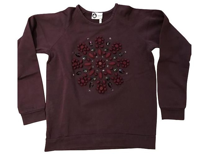 Lanvin Sweet Strickpullover aus Baumwolle dunkelrot lila Bordeaux Pflaume Fuschia