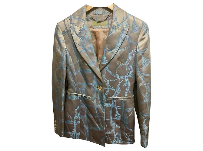 Karen Millen Hellgoldener Longline Blazer Metallisch Hellblau