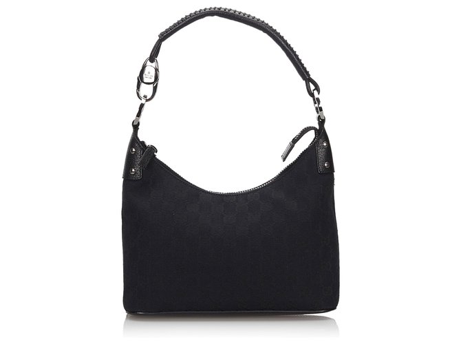 Gucci Black GG Canvas Shoulder Bag Leather Cloth Cloth  ref.158768