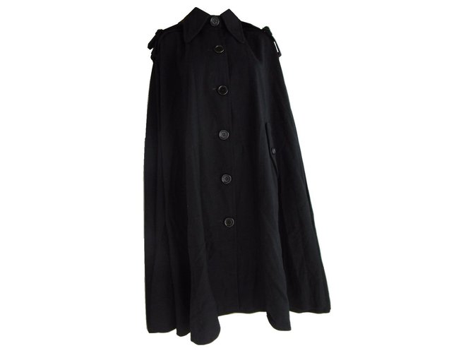 Hanae Mori Black Wool Cape Cloak with Detachable Hood  ref.158847