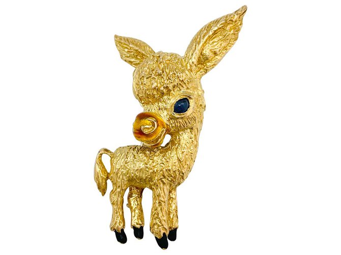 Fred brooch, "Donkey", yellow gold, sapphire and enamel.  ref.158880