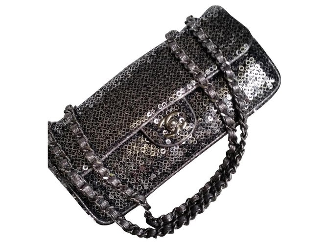 Chanel pailetes borsa Silvery  ref.158908