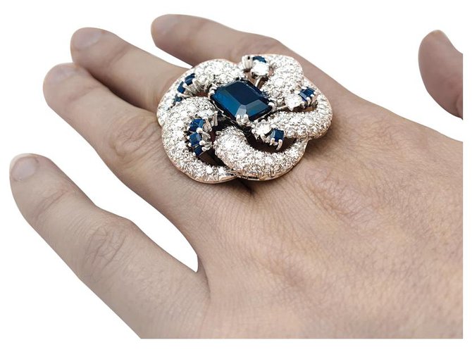 inconnue White gold swirl jewels ring, sapphire and diamonds.  ref.158921
