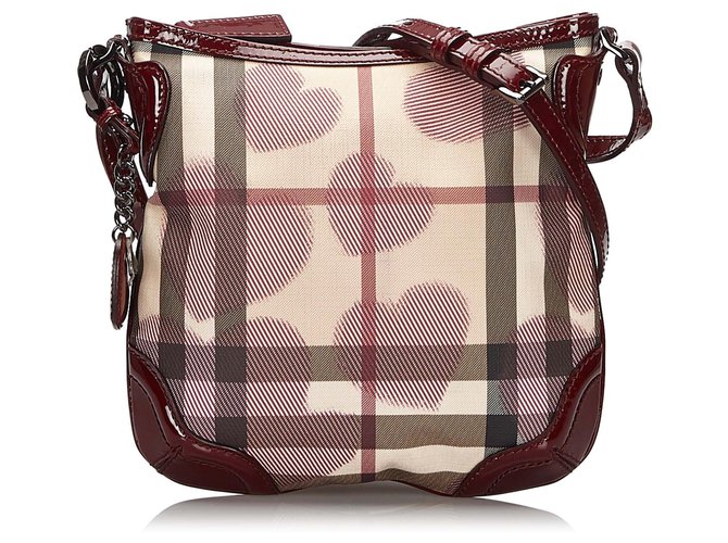 Burberry White Hearts Supernova Check Crossbody bag Red Cream Leather Patent leather Plastic  ref.158964