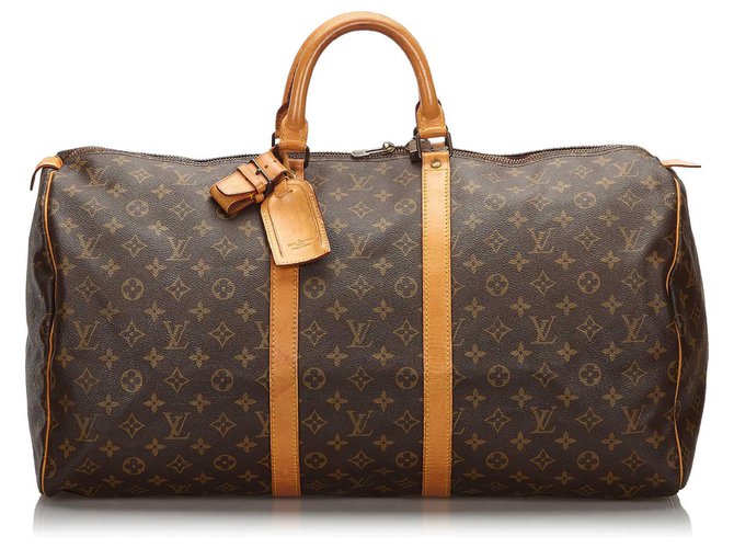 Louis Vuitton Brown Monogram Keepall 55 Leather Cloth  ref.158990