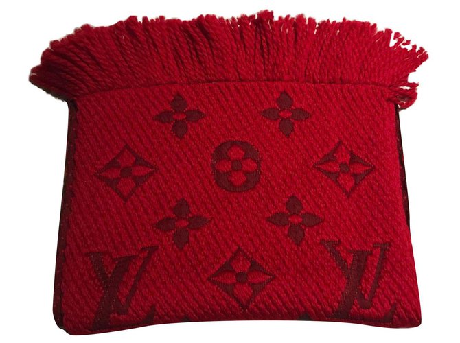 louis vuitton logomania scarf red Laine Rouge  ref.159089