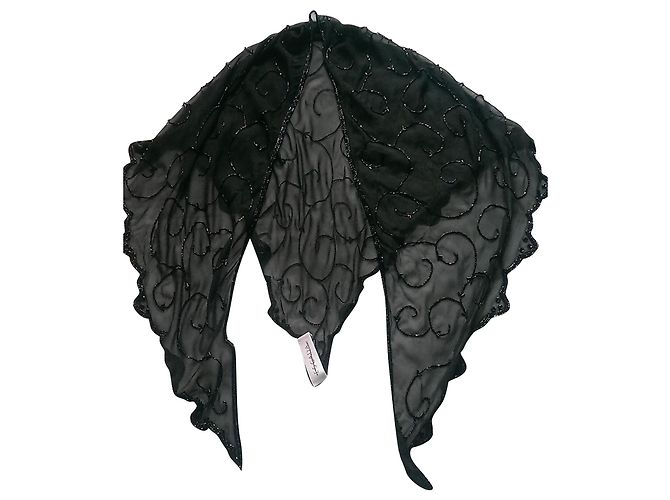 Estola triangular Escada de seda y perlas negras Negro