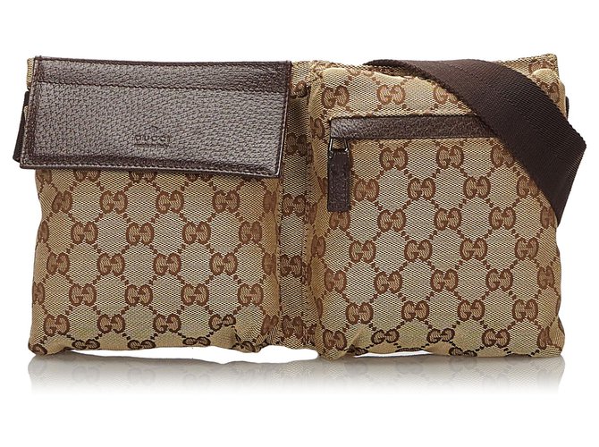 Gucci Brown GG Bolsa de Cinto de Lona Marrom Bege Couro Pano  ref.159213