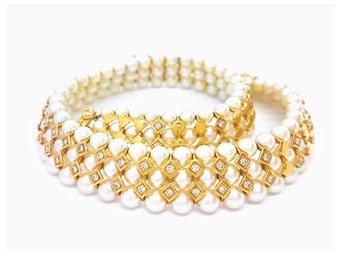 Autre Marque Collana Girocollo con Perle Coltivate Oro Giallo e Diamanti D'oro