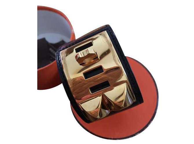 Bracelet Hermès Collier de Chien Cuir Noir et Or 