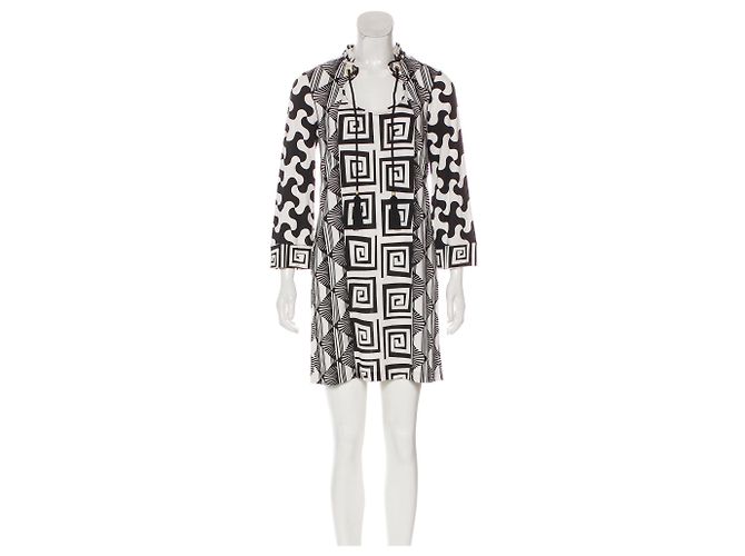 Mini vestido de seda Eustacia Diane Von Furstenberg preto marfim Cru