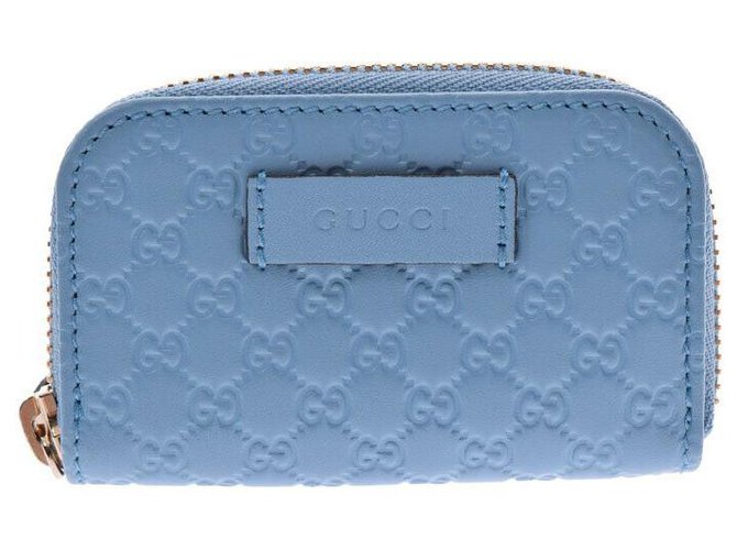 Gucci Micro Shima Round Fastener Coin Case Blue Leather  ref.159464
