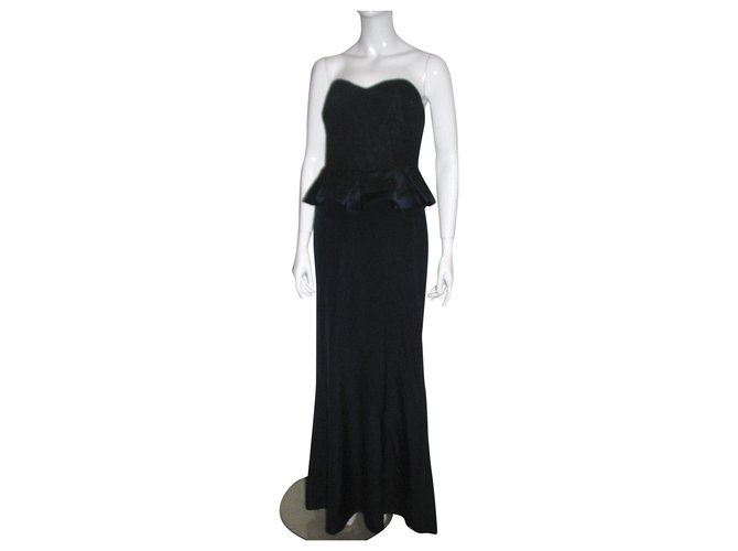 Marchesa Corset evening gown Black Dark blue Silk Lace  ref.159478