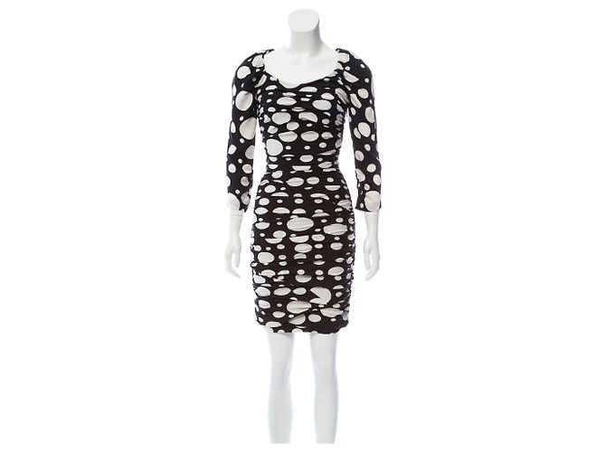 Vestido Diane Von Furstenberg Zucca de seda com bolinhas preto e branco