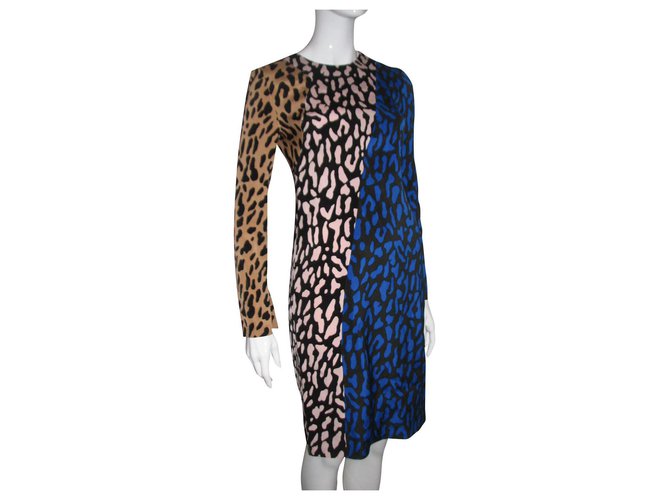 Diane Von Furstenberg Vestido DvF Belmont Multicolor Estampado de leopardo Seda Viscosa Elastano  ref.159543