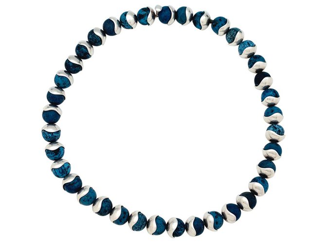 Hermès necklace in silver, blue jasper.  ref.159565