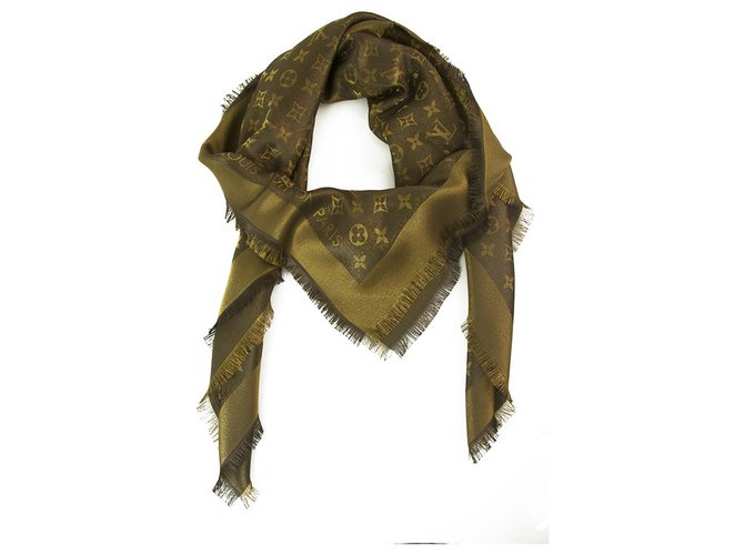 Louis Vuitton monogram Shine brown with gold shawl weaved jacquard silk M75122 Polyester Wool Viscose  ref.159584