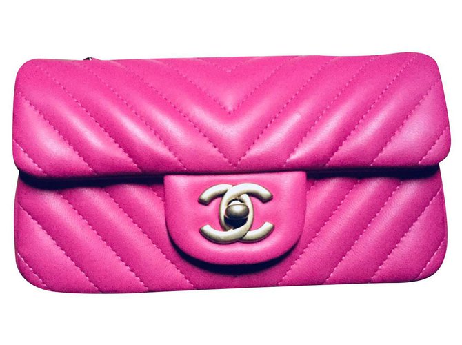 Chanel mini bag Pink Leather  ref.159618