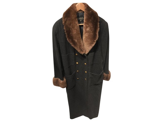Chanel Coats, Outerwear Grey Cashmere Fur  ref.159689