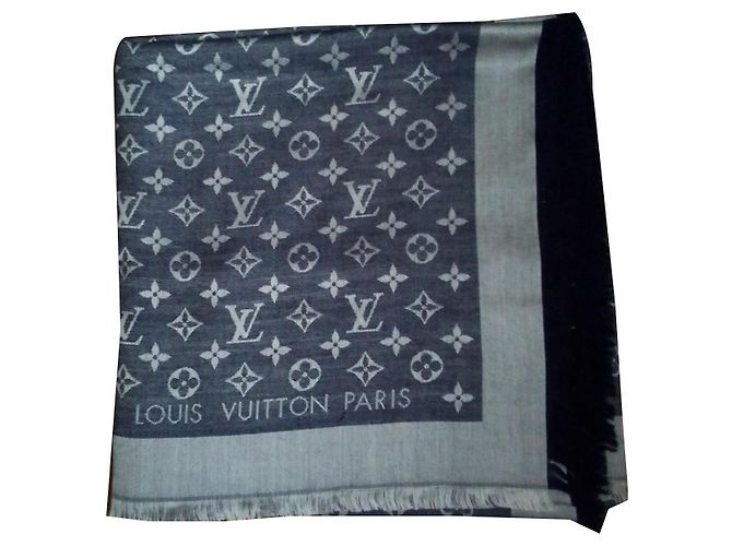 Louis Vuitton Blauer Monogramm-Denim-Schal Wolle