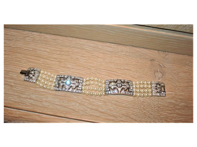 Autre Marque Chartage bracelet with Swarovski crystals and pearls Silvery  ref.159985