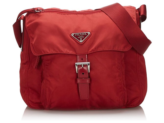Prada Red Nylon Crossbody Bag Leather Cloth  - Joli Closet
