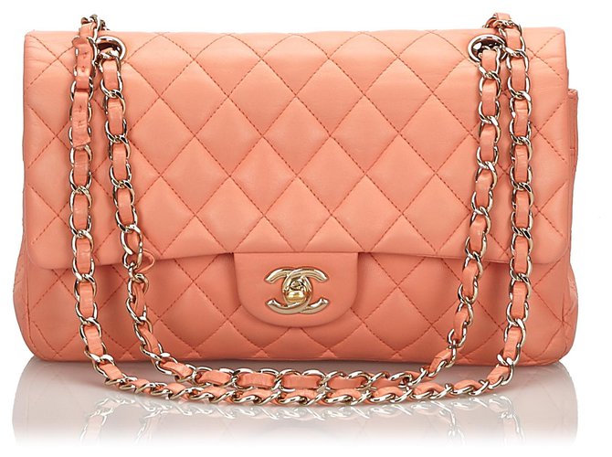Timeless Chanel Orange Classic Medium Flap Bag mit Lammfellfutter Leder  ref.160066