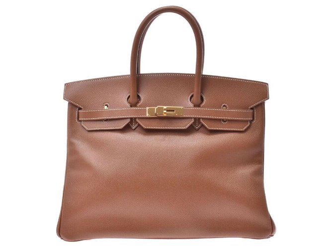 Birkin Hermès Vintage Handbag Marrom Couro  ref.160098
