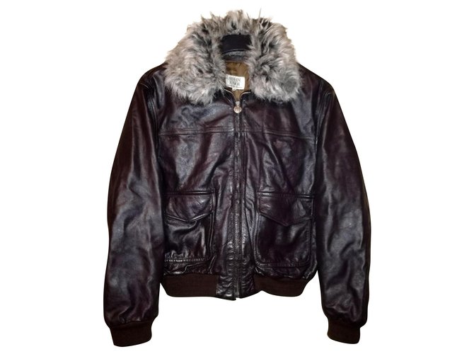 ARMANI Junior - Type G-1 Boy's Pilot Bomber Leather Jacket, Removable collar, size 42 Brown  ref.160163