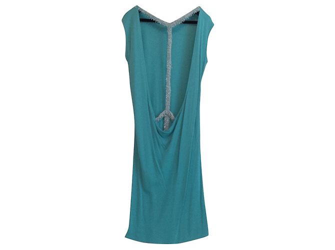 Autre Marque Türkisfarbenes Abendkleid mit Perlenbändern Größe S