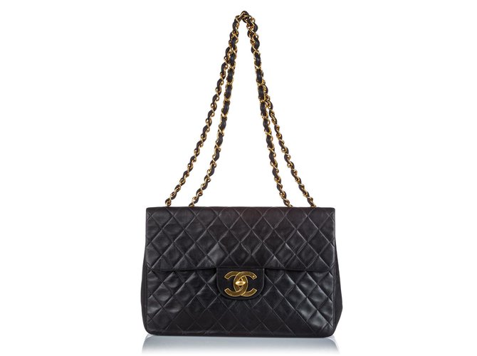 Timeless Chanel negro clásico maxi piel de cordero sola sola bolsa Cuero  ref.160206