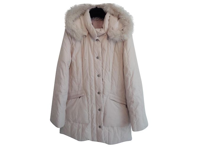 Autre Marque Abrigo Acolchado Beige con Capucha de Piel Real