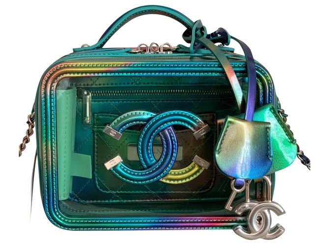 Chanel Vaidade pequena caixa de PVC verde com couro de arco-íris Plástico  ref.217622