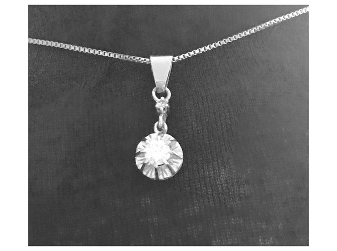 Autre Marque Hermoso diamante vintage en oro gris y su cadena Plata  ref.160416