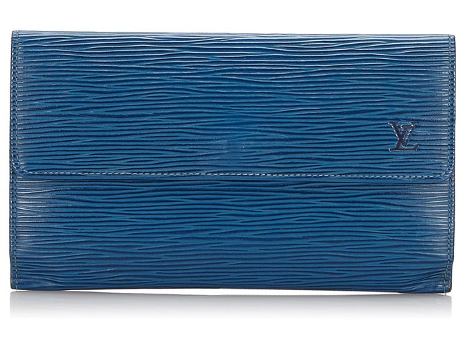 Louis Vuitton Azul Epi Porte Tresor Internacional Couro  ref.160430