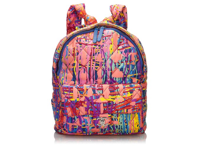 Zaino Foulard in tela trapuntata rosa Chanel Multicolore Panno ref.160450 -  Joli Closet