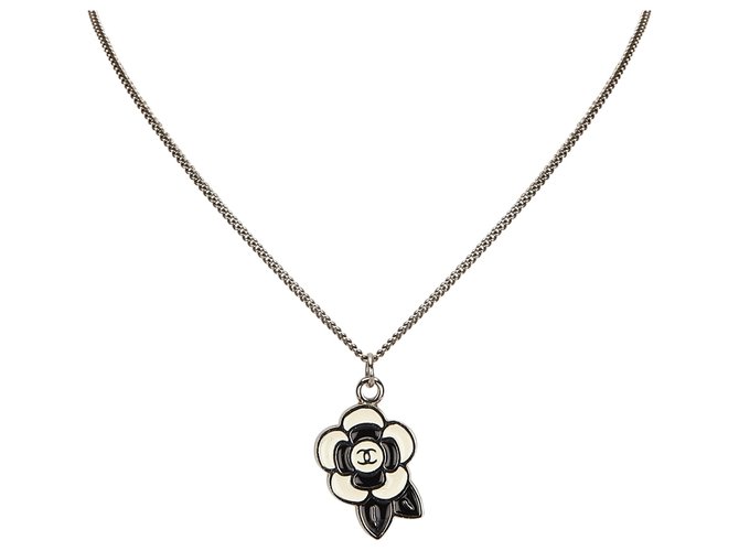 Chanel White CC Camellia Necklace Black Metal  ref.160459