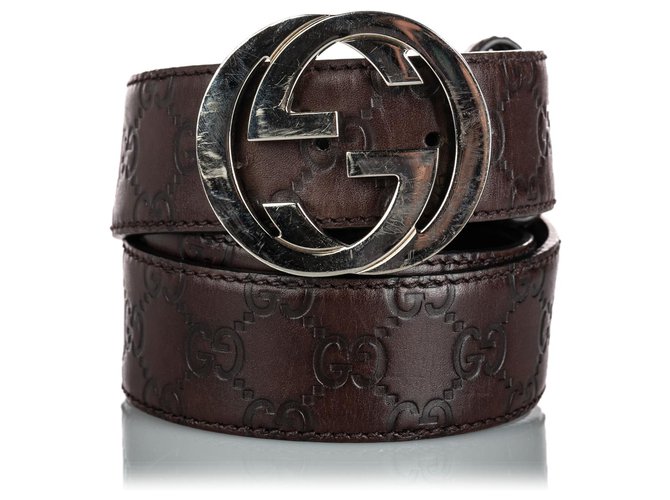 Gucci Brown Guccissima GG Belt Silvery Dark brown Leather Metal  ref.160467