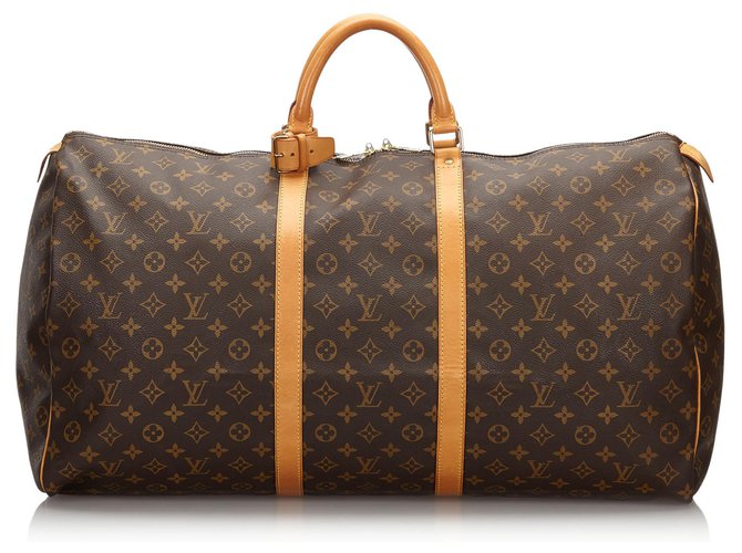 Louis Vuitton Brown Monogram Keepall 60 Leather Cloth  ref.160478