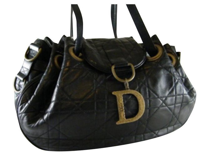 Christian Dior Cannage Flap Black Leather  ref.160487