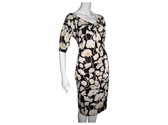 Diane Von Furstenberg Kitt Kleid aus Seide Blumenmuster Braun Roh