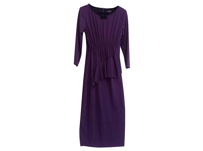 Autre Marque Asymmetrisches gerafftes Kleid Schwarz Lila