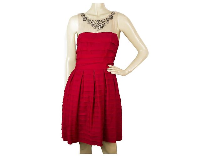 Bcbg Max Azria BCBG MaxAzria Red Rüschen Perlen Ausschnitt Mini Länge Kleid Größe S Rot