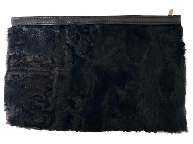 Loewe custodia in pelle e astrakan Nero