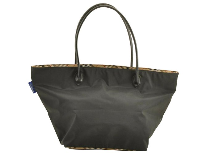 Burberrys Nova Check Nylon Tote Bag Black Cloth  ref.160973