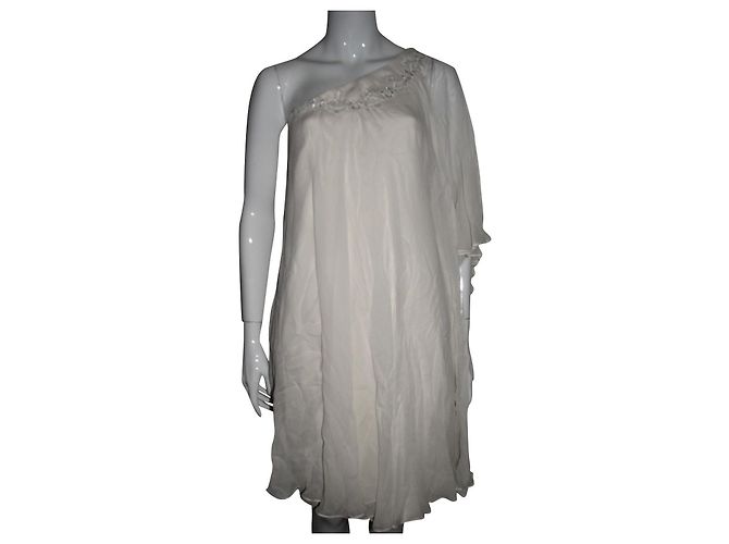 Marchesa Seidenkleid mit Überzug aus Seidenchiffon Weiß Creme